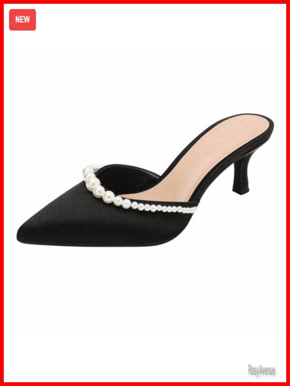 Pearl Kitten Heel Satin Pointed Toe Mules for Wedding Evening Formal